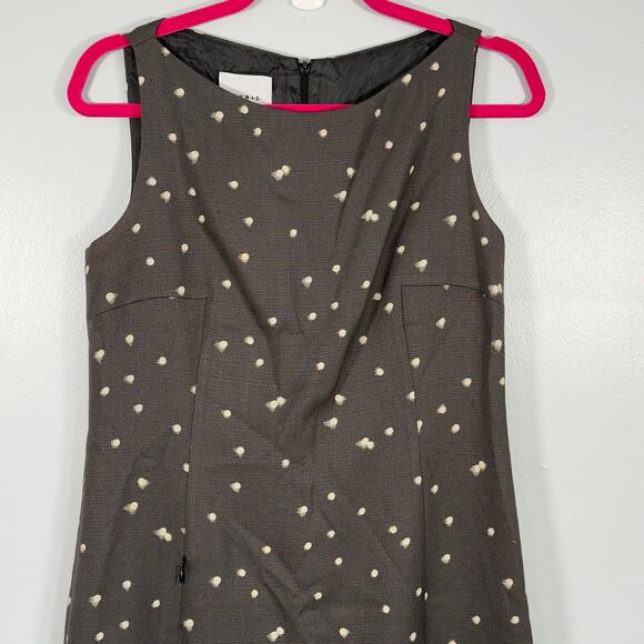 Akris Punto Wool Blend Sheath Dress Charcoal Gray Ivory Dot Luxury Work Office 8 - Picture 8 of 8